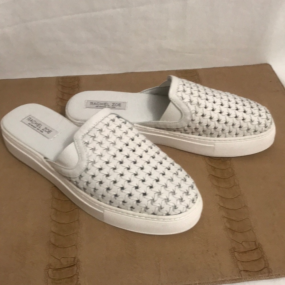 Rachel Zoe White Woven Leather Mules Slippers - Picture 3 of 8